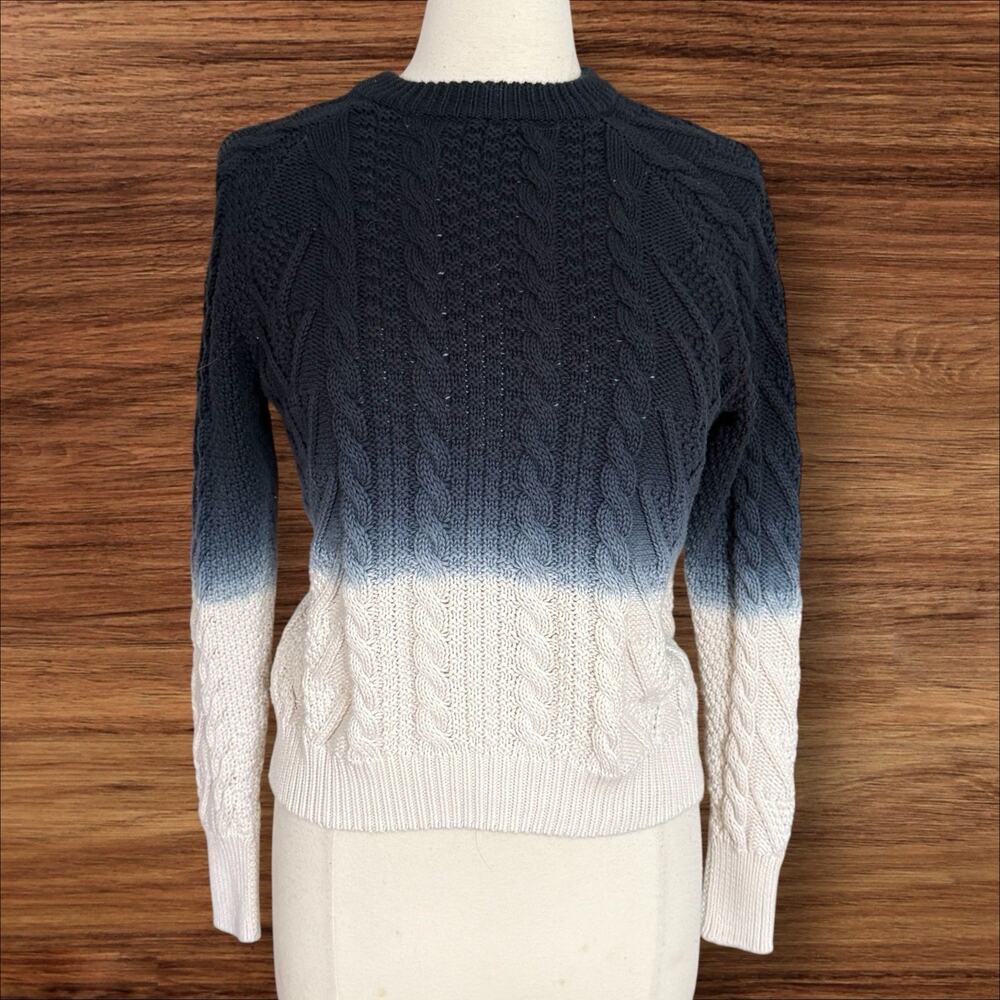 Cotton by Autumn Cashmere Ombre Cable Knit Sweater Sz‎ S Navy to White Crew Neck